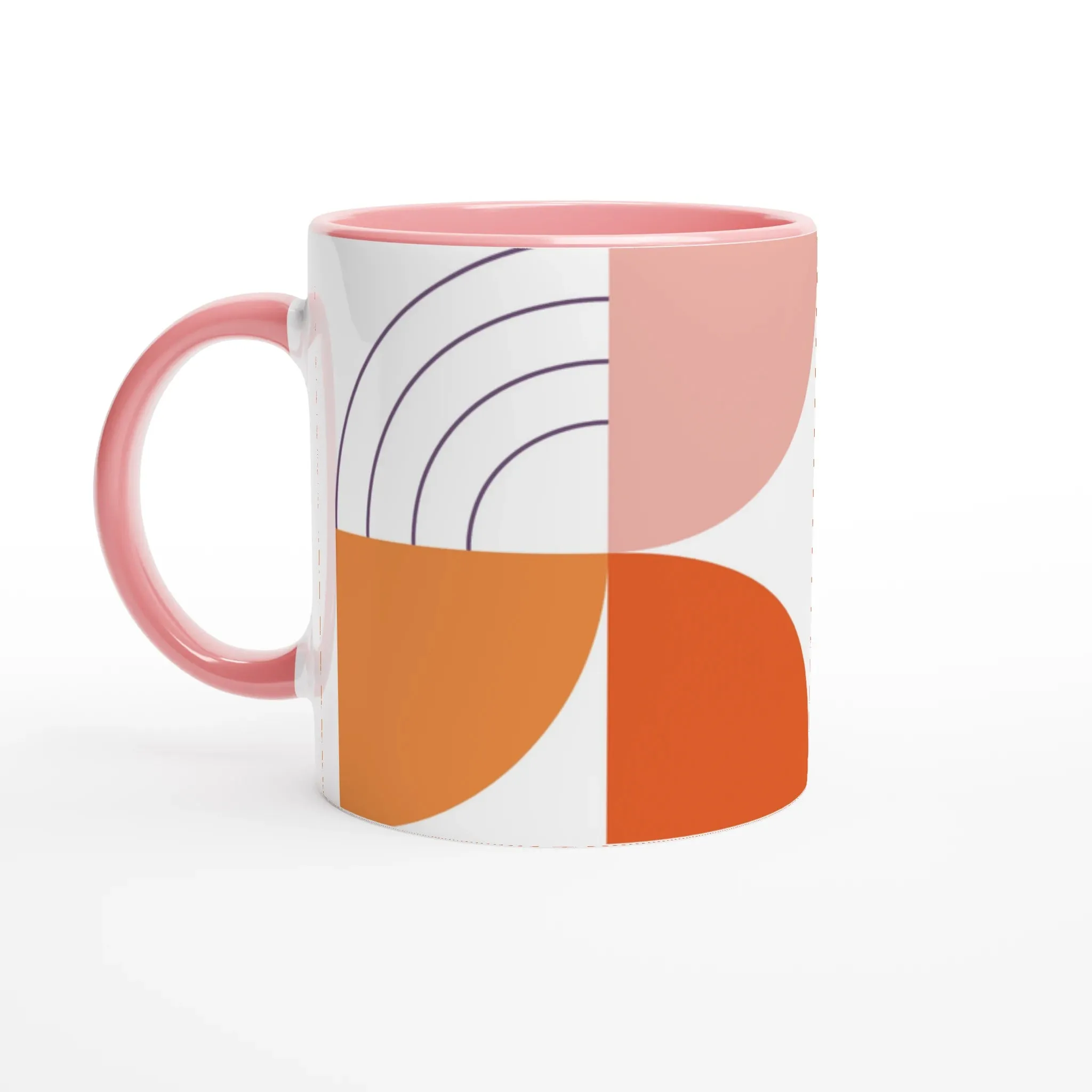 Pink Ceramic Mug with Abstract Geometric Print