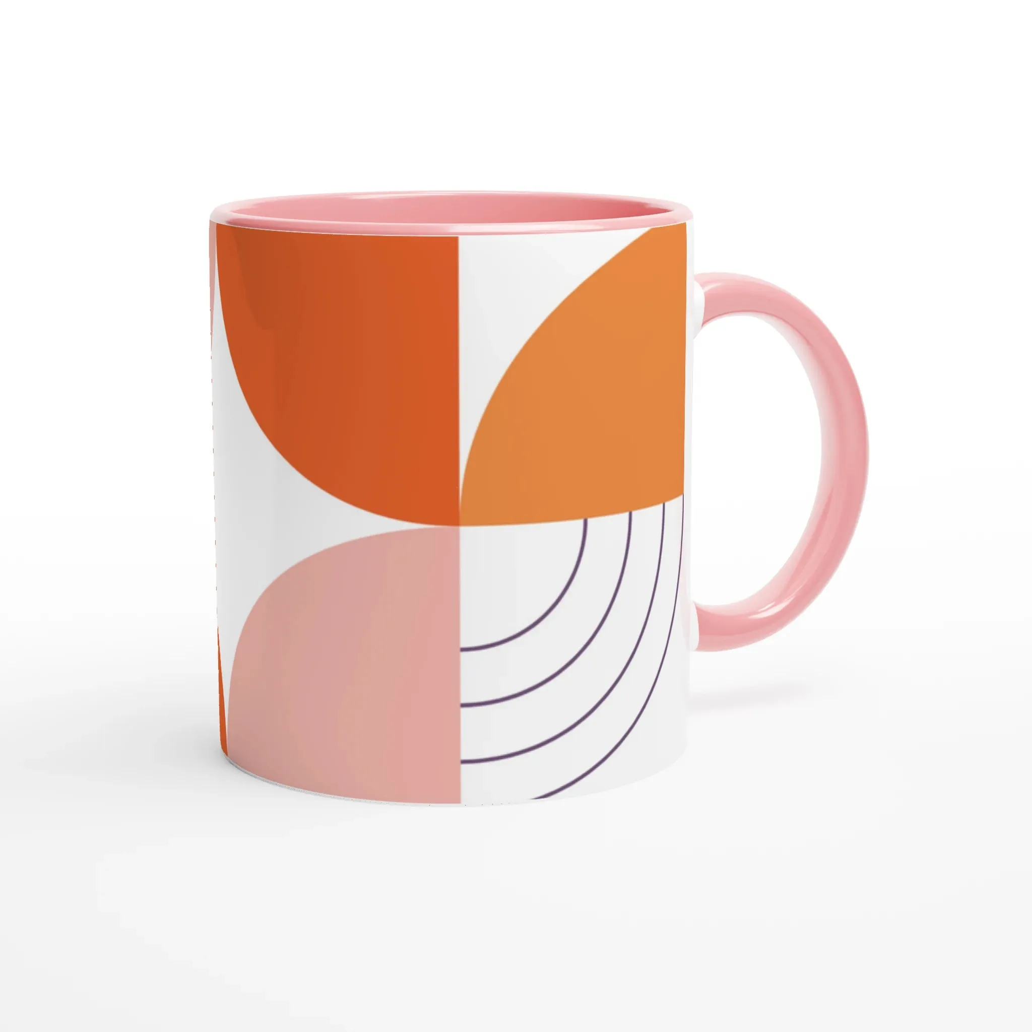 Pink Ceramic Mug with Abstract Geometric Print