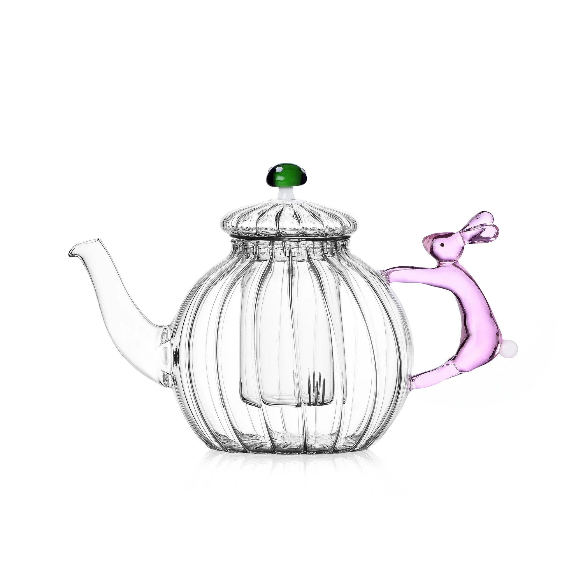 Pink Rabbit   Green Mushrooms Teapot