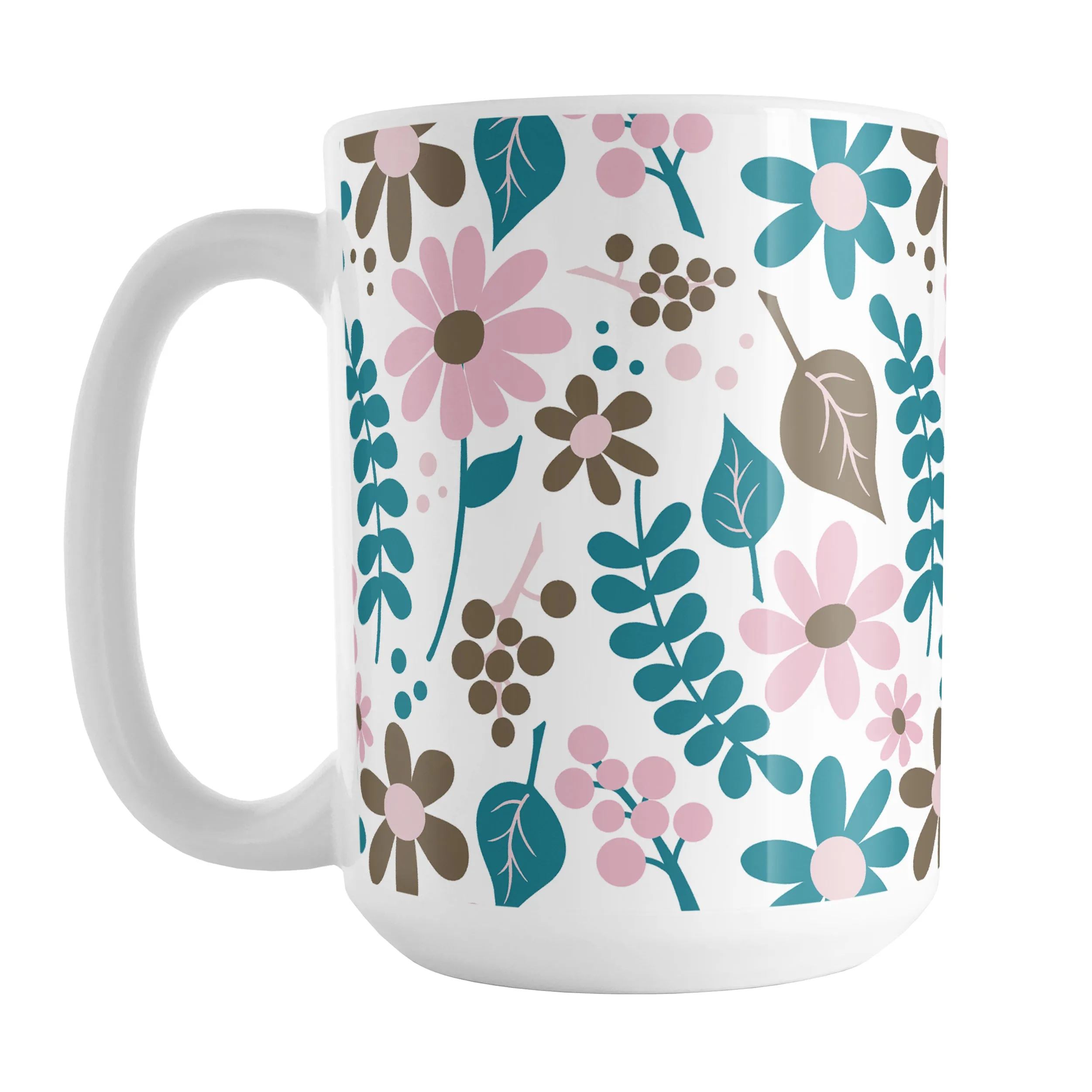 Pink Turquoise Brown Floral Pattern Mug