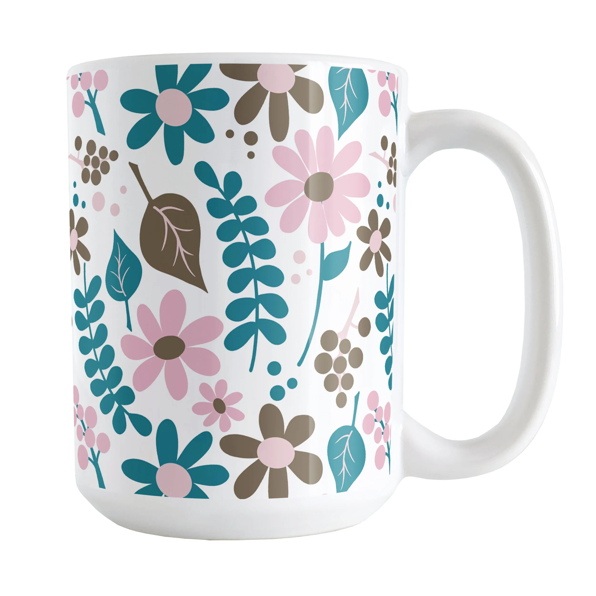 Pink Turquoise Brown Floral Pattern Mug