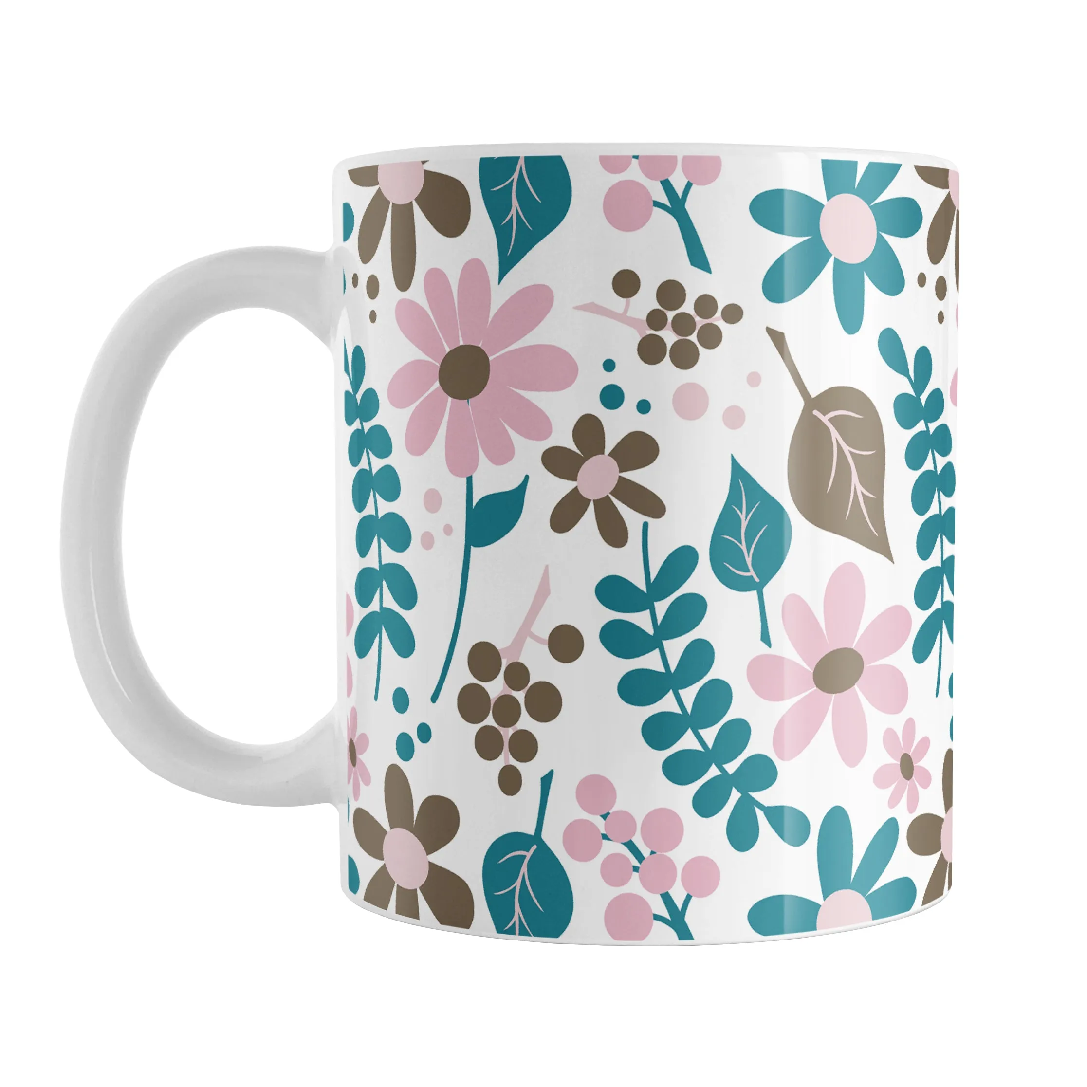 Pink Turquoise Brown Floral Pattern Mug