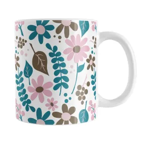 Pink Turquoise Brown Floral Pattern Mug