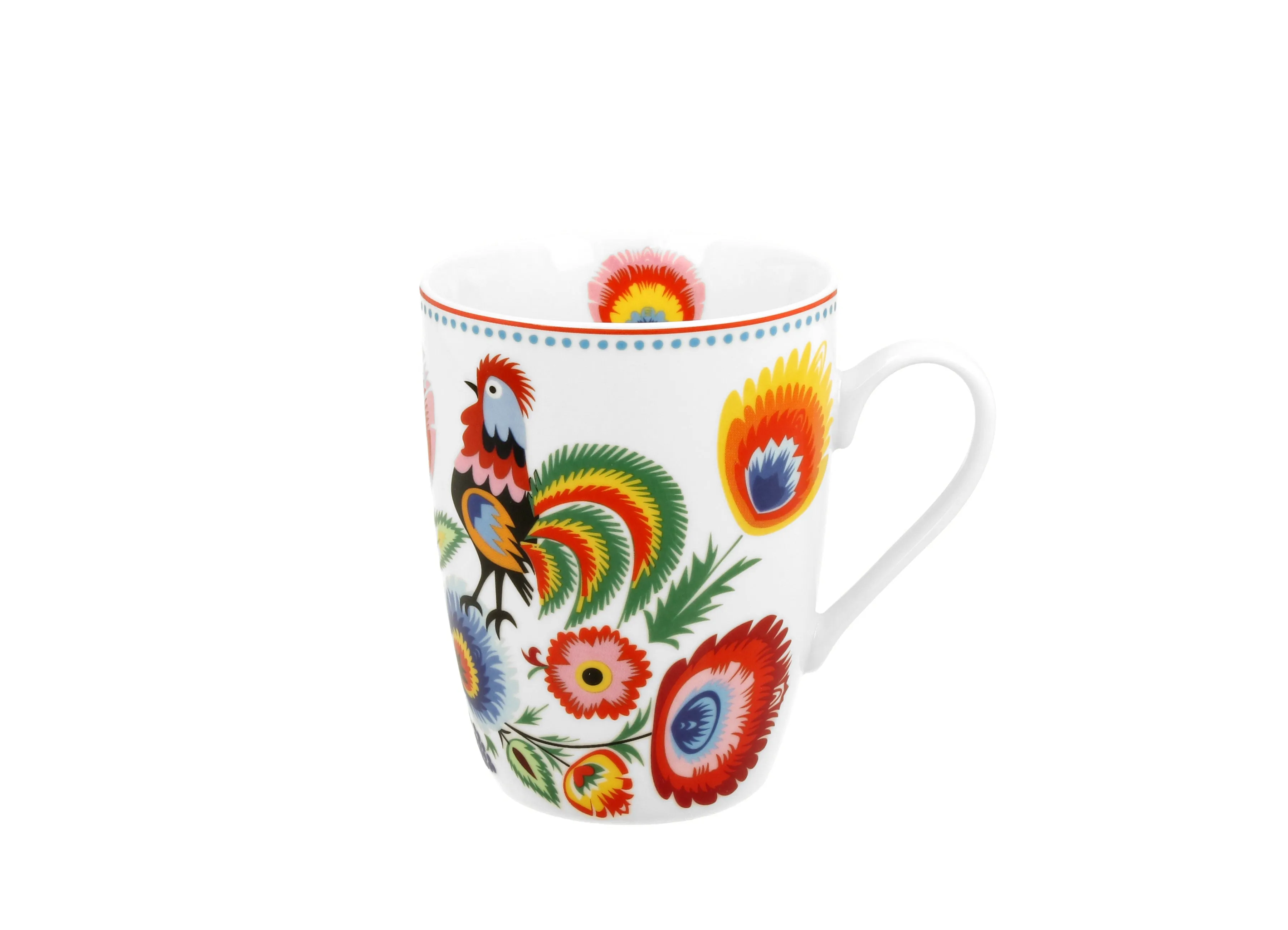 Polish Folk Art Porcelain Bullet Mug, 380ml - Rooster