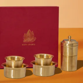 Pure Brass Filter Coffee & Dabara Set | Gold | Set of 3 | Gift Box