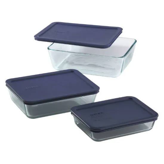 Pyrex 6004023 Glass Food Storage Set with Plastic Lids, 6-Piece