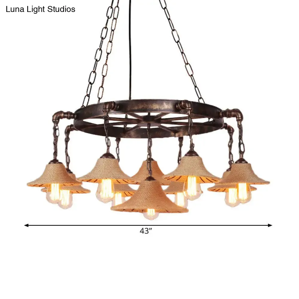 Retro Industrial Pendant Ceiling Fixture with Open Bulb, Rope, and Chain - Brown