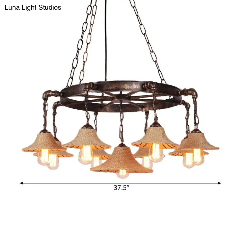 Retro Industrial Pendant Ceiling Fixture with Open Bulb, Rope, and Chain - Brown