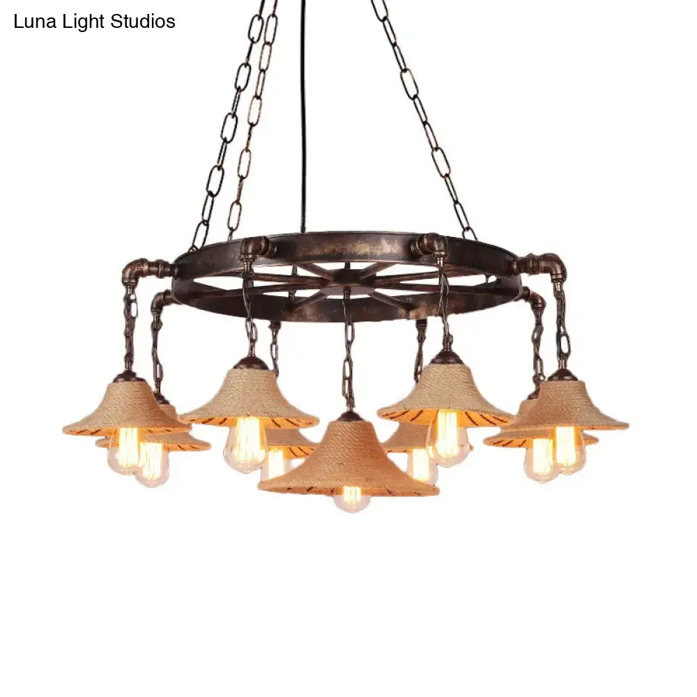 Retro Industrial Pendant Ceiling Fixture with Open Bulb, Rope, and Chain - Brown