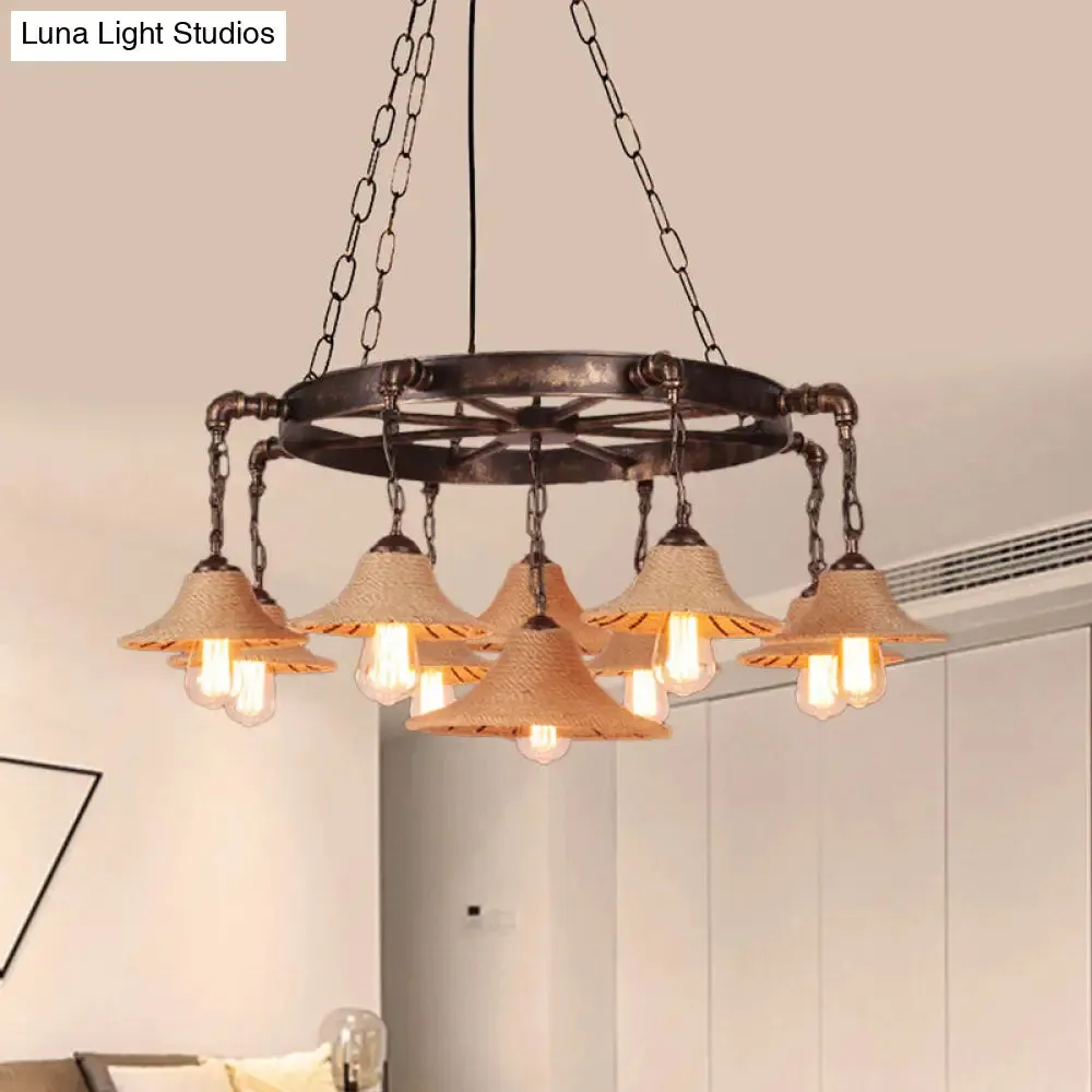 Retro Industrial Pendant Ceiling Fixture with Open Bulb, Rope, and Chain - Brown