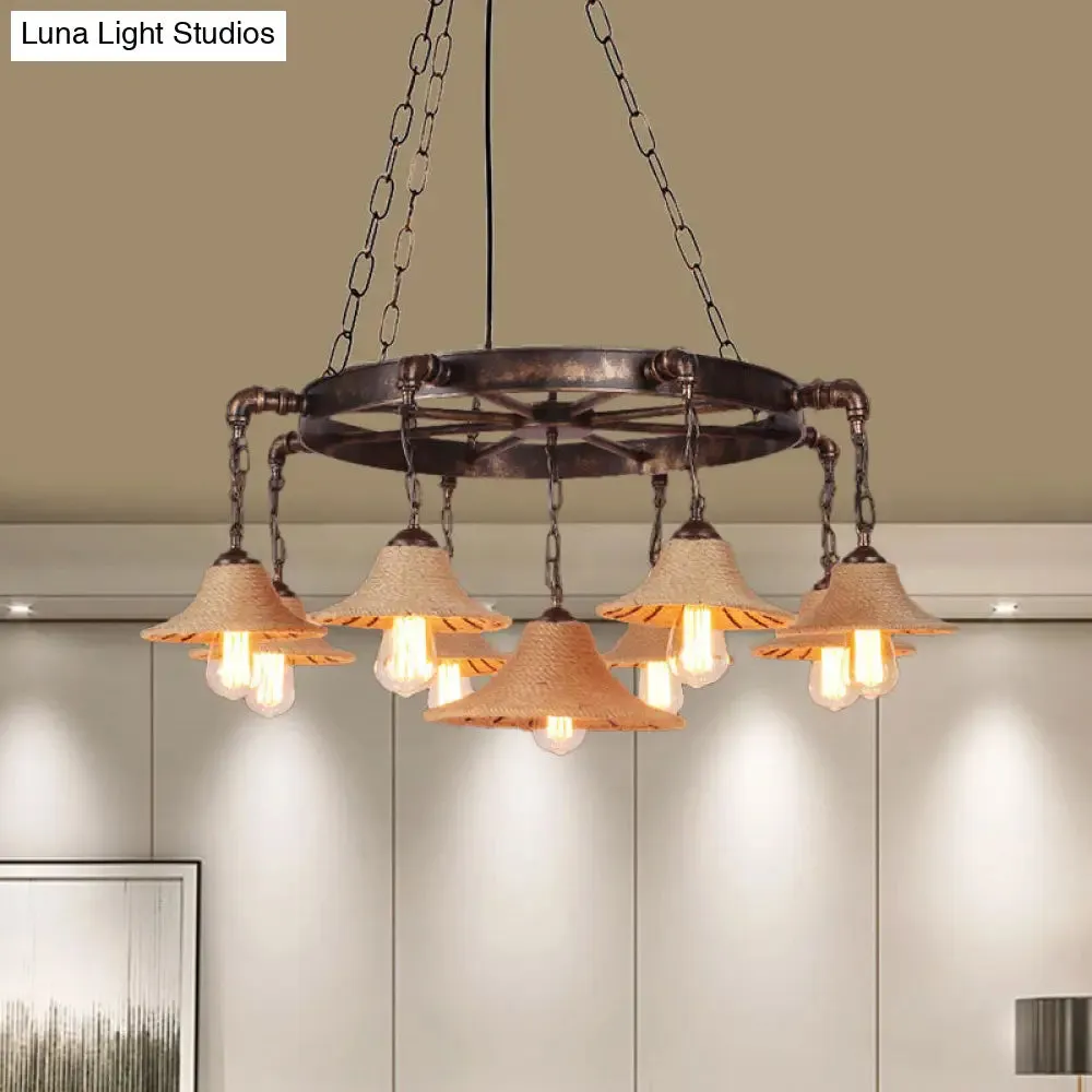 Retro Industrial Pendant Ceiling Fixture with Open Bulb, Rope, and Chain - Brown