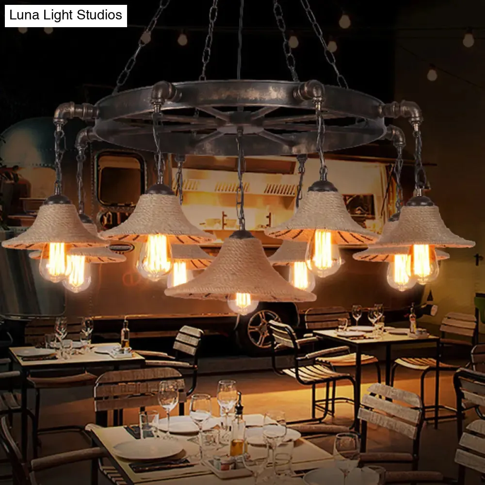 Retro Industrial Pendant Ceiling Fixture with Open Bulb, Rope, and Chain - Brown