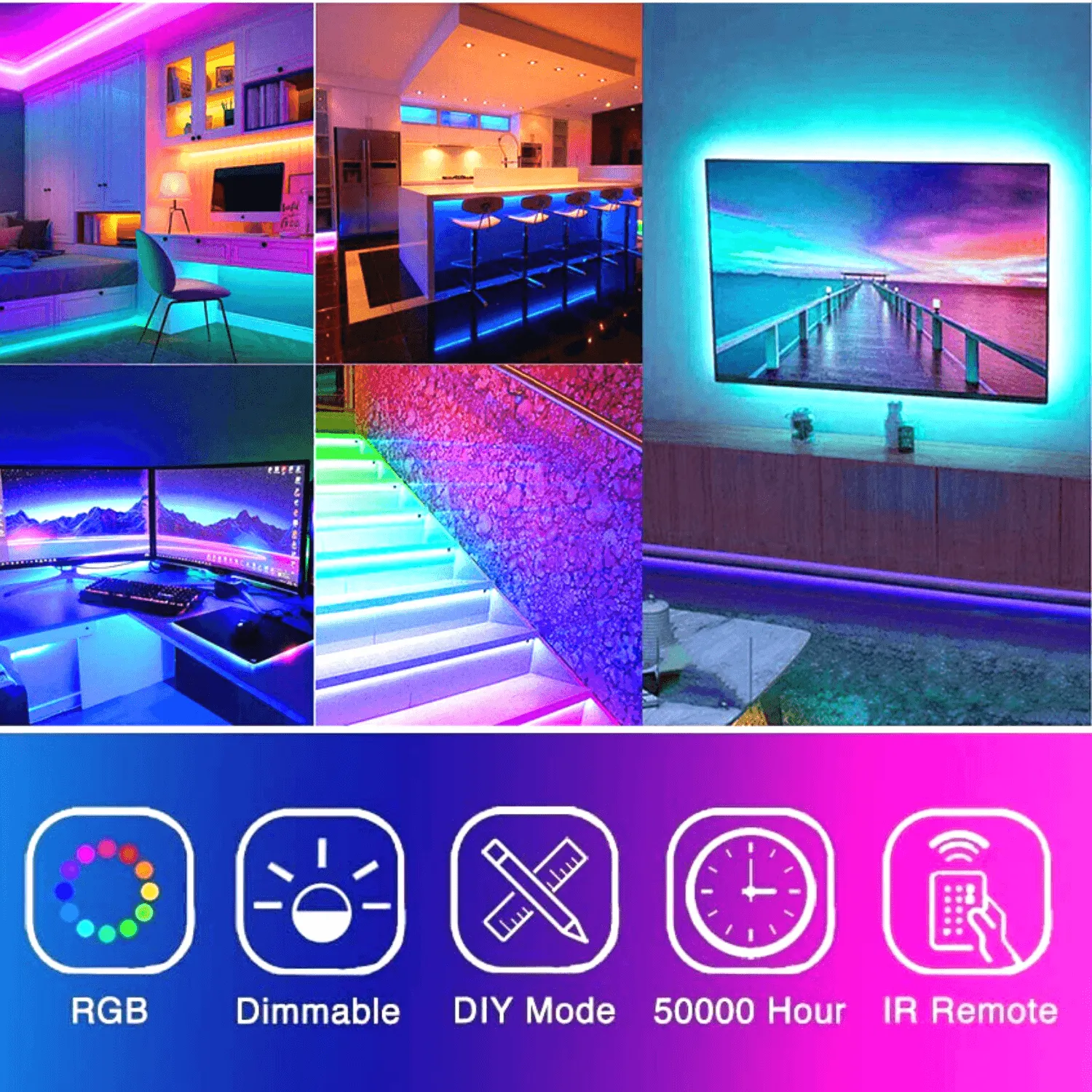 RGB LED Strip 12V 5050 12V IP20 Non Waterproof 300LED 10 Metre Kit