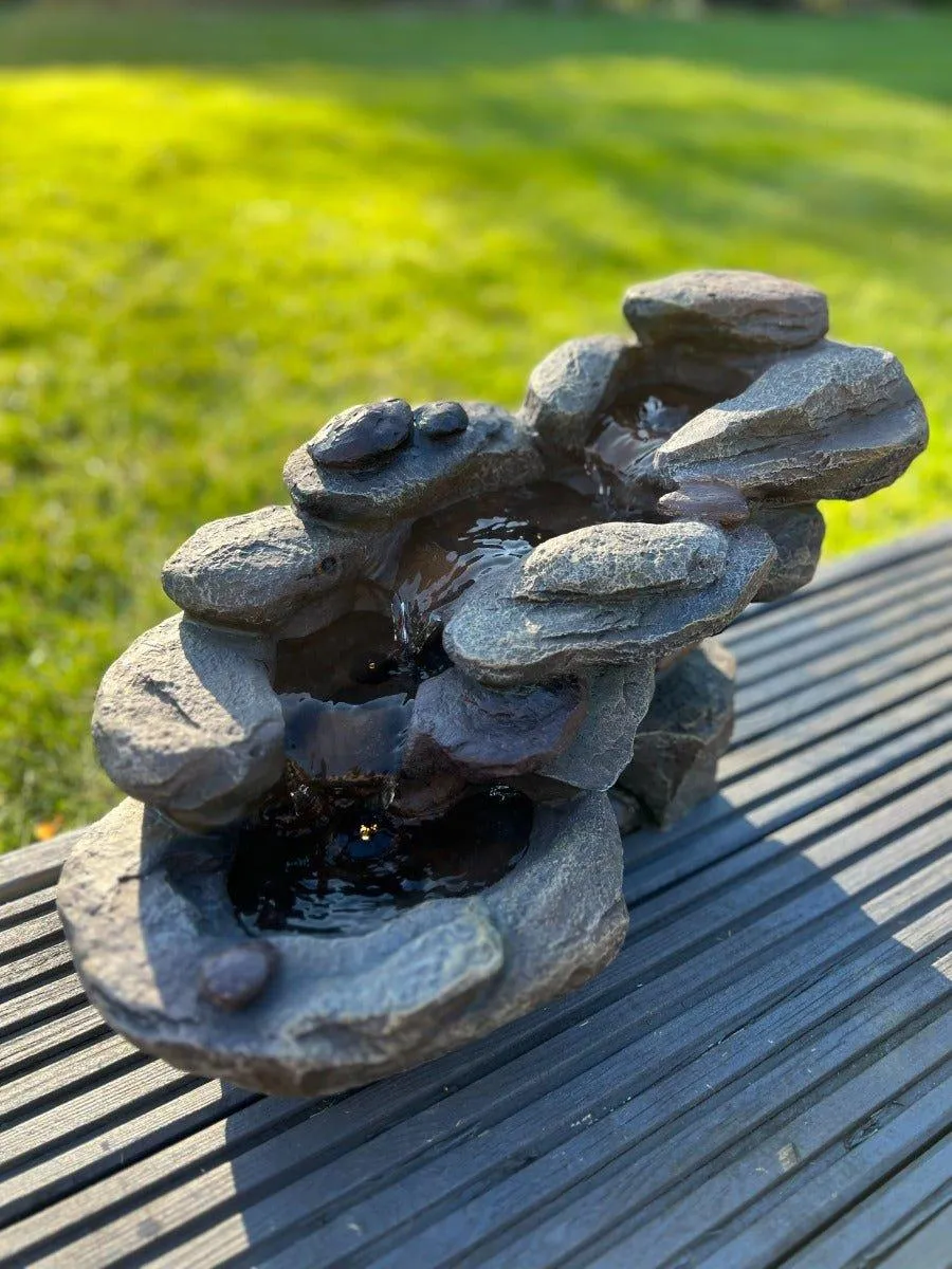 Rock Waterfall Water Feature with LED Lights - Solar Powered 45x23x24.5cm