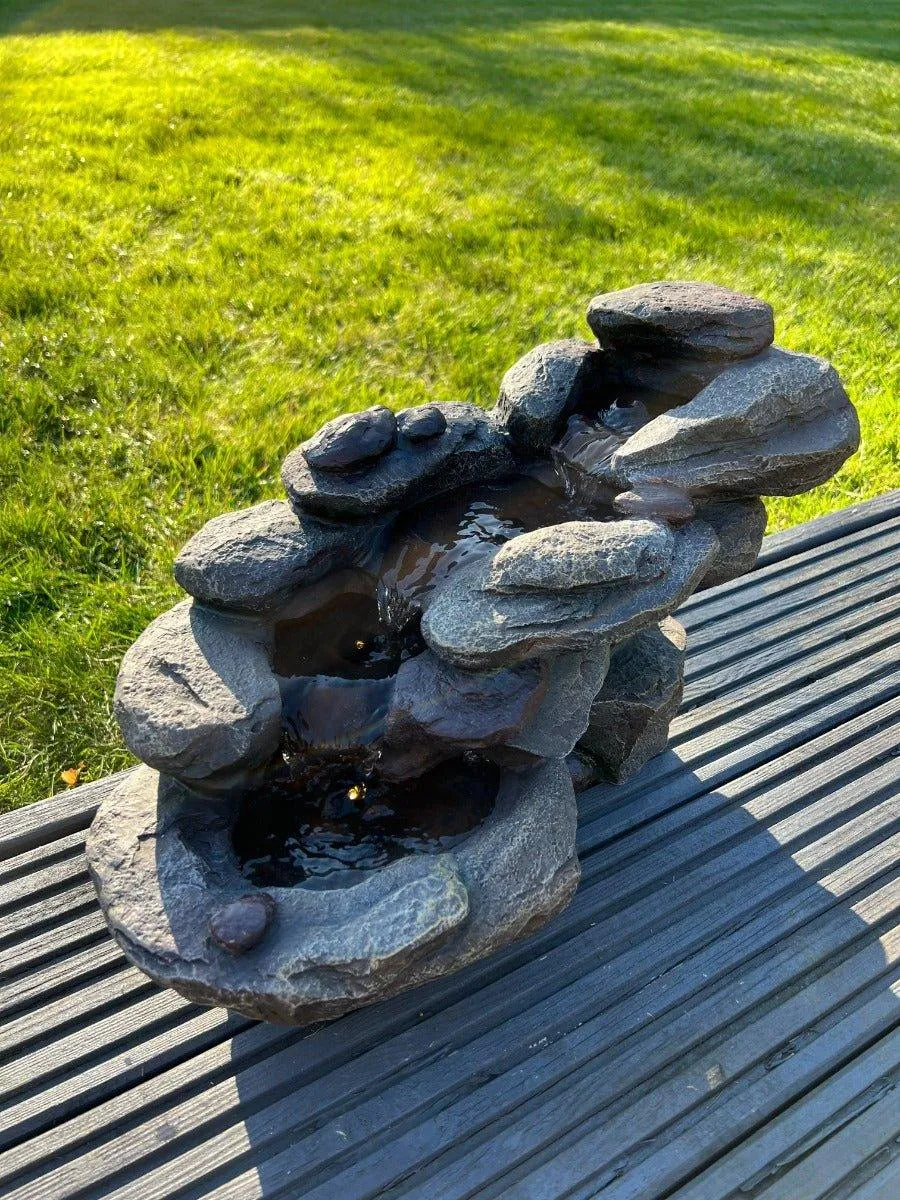 Rock Waterfall Water Feature with LED Lights - Solar Powered 45x23x24.5cm