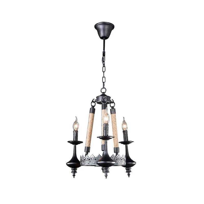 Rustic Metal & Rope Pendant Chandelier â€“ Black, 3/6/8-Light Candle, Dining Room Hanging Ceiling Fixture