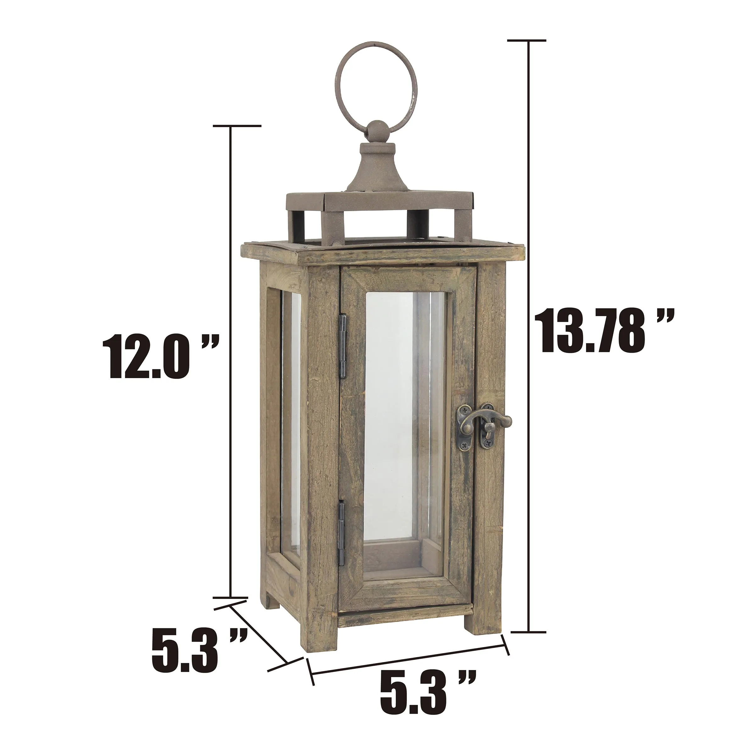 Rustic Wooden Hurricane Candle Lantern with Handle and Hinged Door - (WS)