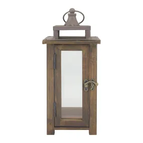 Rustic Wooden Hurricane Candle Lantern with Handle and Hinged Door - (WS)