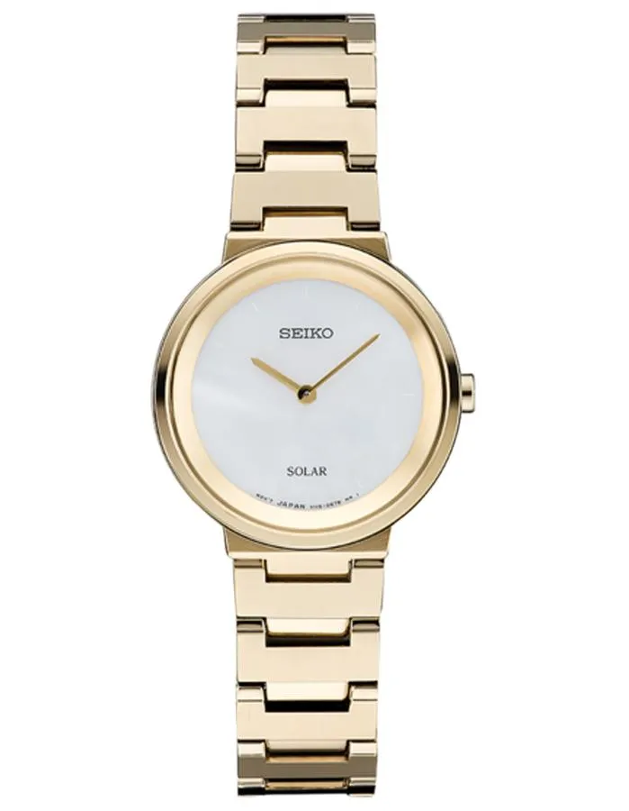 Seiko Womens Essential Watch- Gold-Tone - White Mother of Pearl Dial - Bracelet