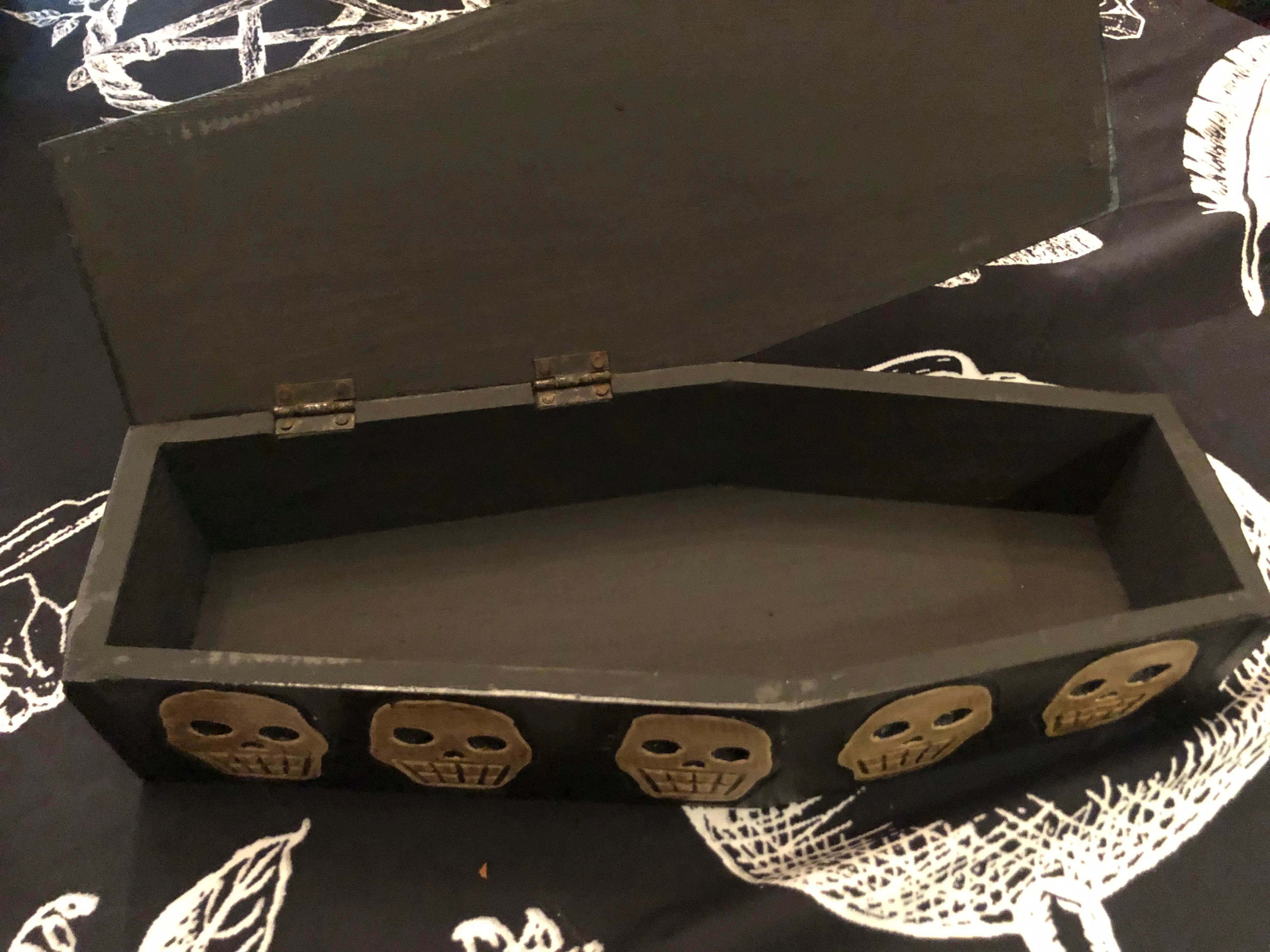 Skeleton Carved Coffin - Large Wooden Skull Box