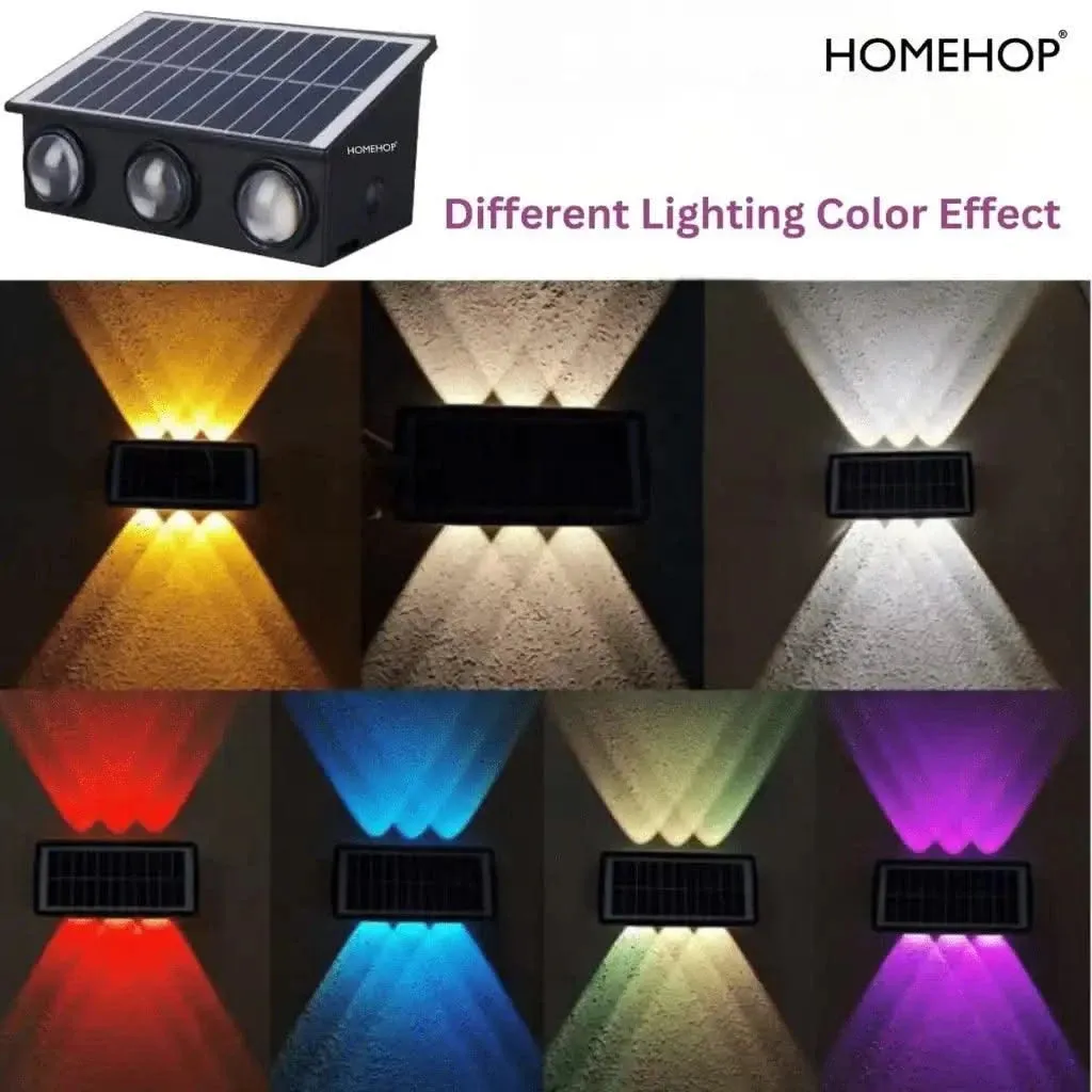 Solar Decoration LED Up Down Lighting Outdoor Wall Lamp Waterproof For Home, Garden, Fence, Stair (RGB Light, ABS)(Renewed)