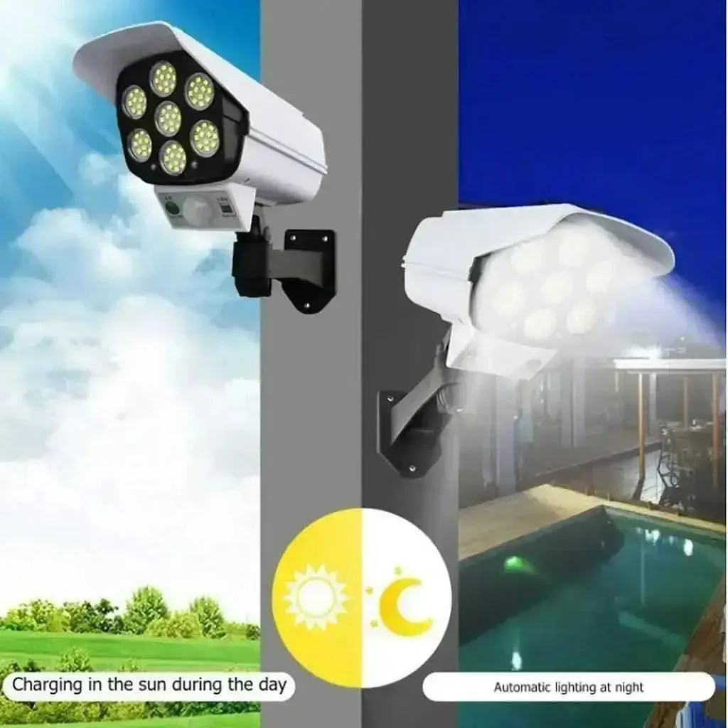 Solar Dummy Camera Shaped Outdoor Wall Lights With Motion Sensor & Remote Control For Home, Garden (Waterproof, Cool White)