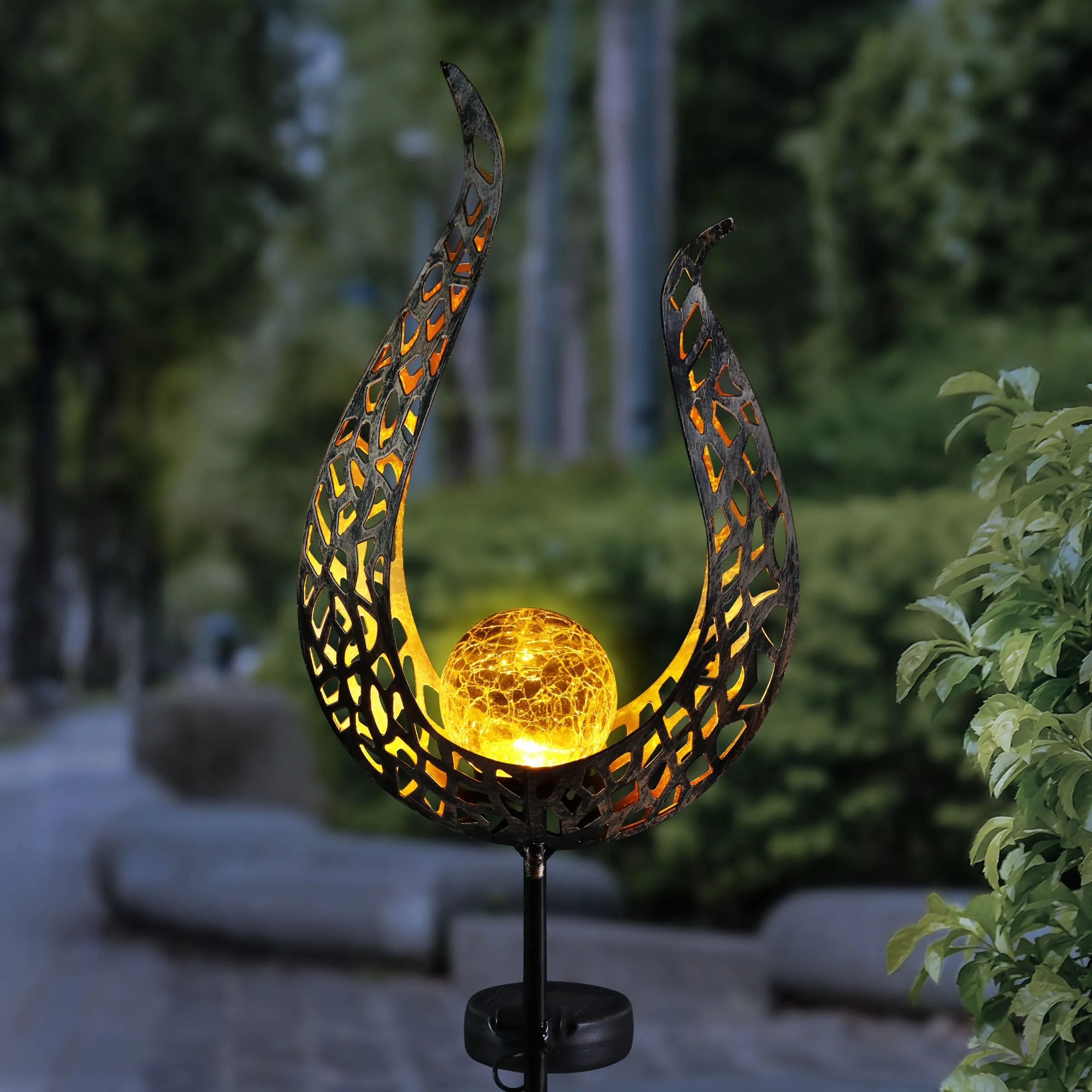 Solar Metal Filigree Flame Torch Garden Stake, 35.5 Inches tall