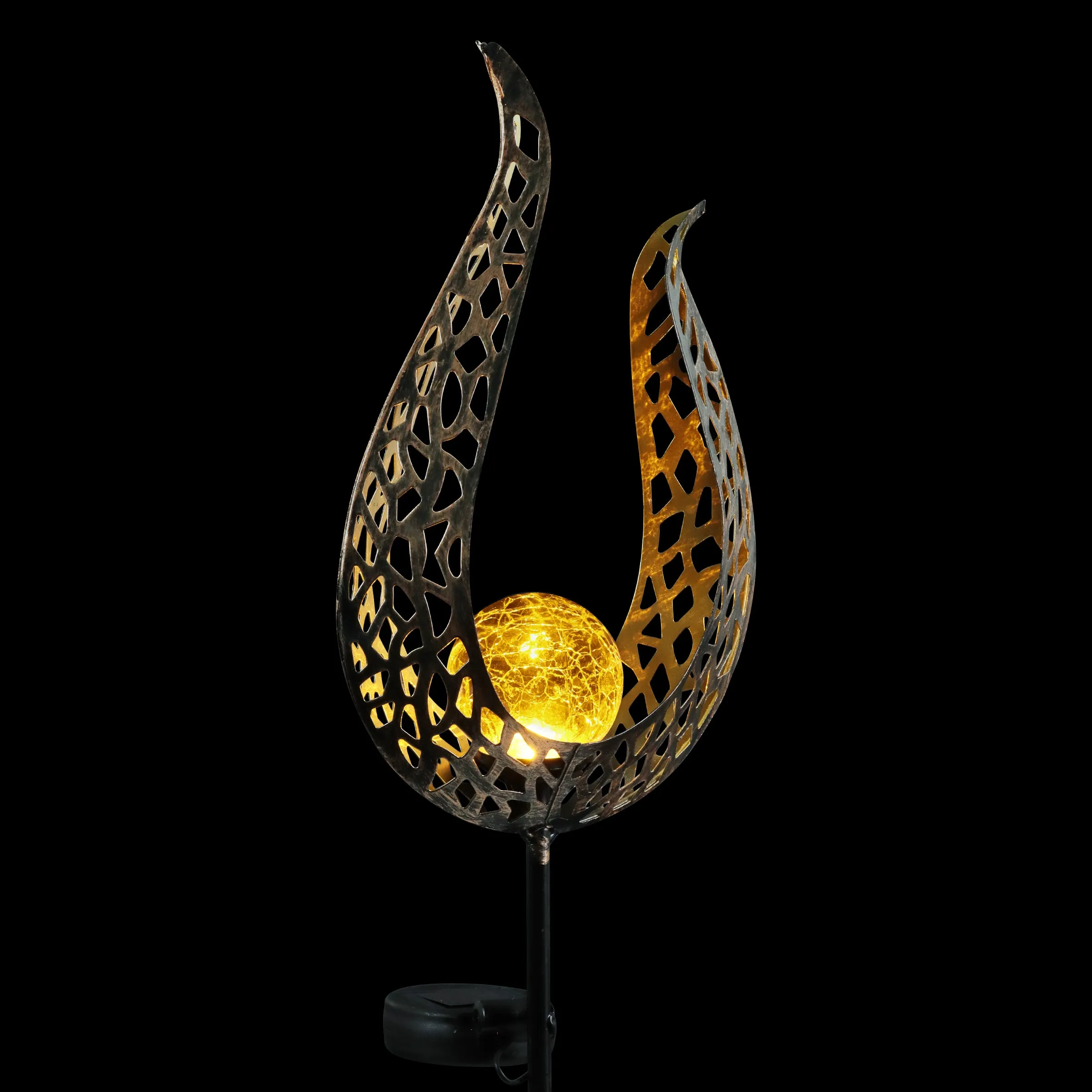 Solar Metal Filigree Flame Torch Garden Stake, 35.5 Inches tall