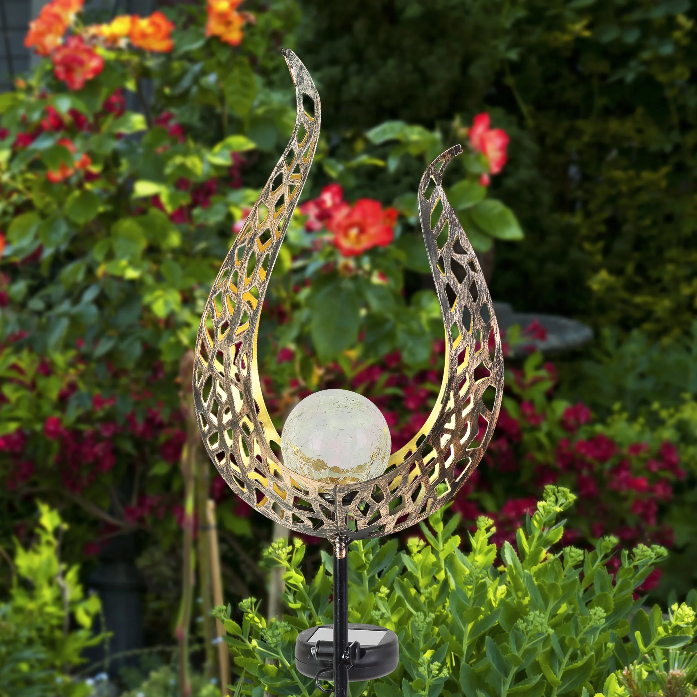 Solar Metal Filigree Flame Torch Garden Stake, 35.5 Inches tall