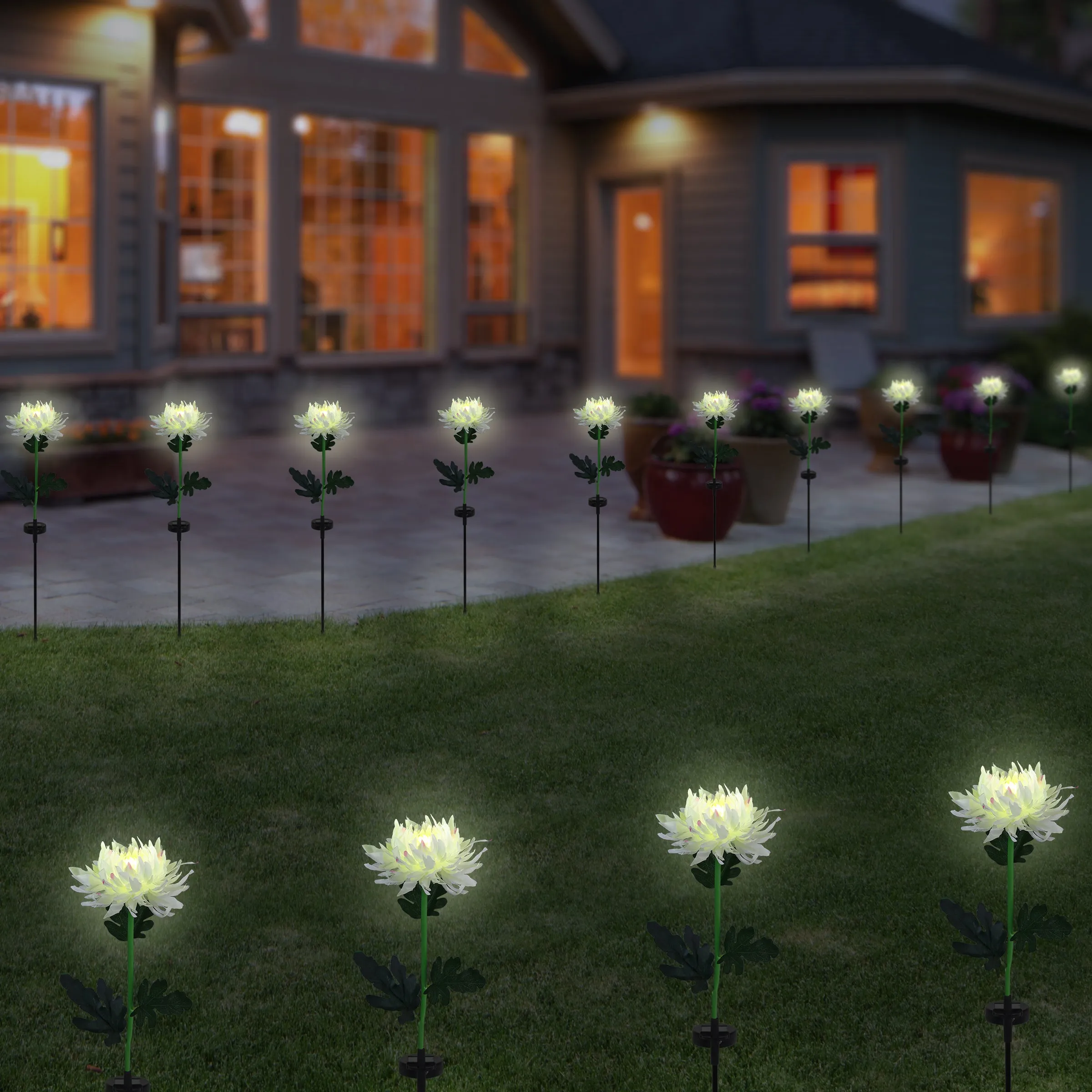 Solar White Mum Fabric Garden Stake with Color Changing LED, 5 by 30 Inches