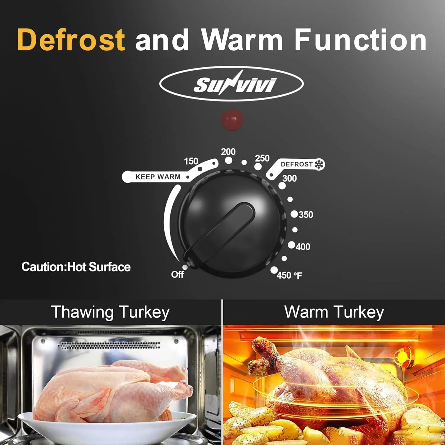 Sunvivi Roaster Oven, 8 Quart Electric Roaster with Self-Basting Lid, Turkey Roaster Oven with Removable Pan and Rack, Stainless Steel