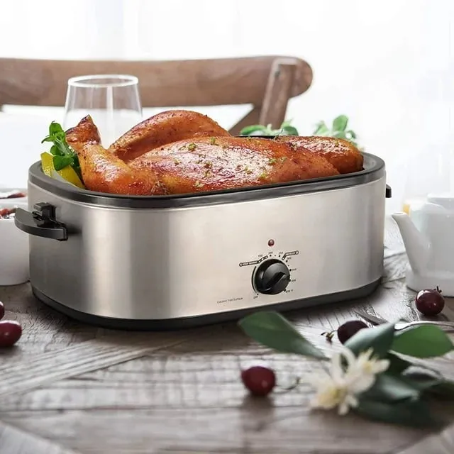 Superjoe 20 QT Roaster Oven with Self-Basting Lid, Electric Turkey Roaster Oven with Removable Pan & Rack, Stainless Steel