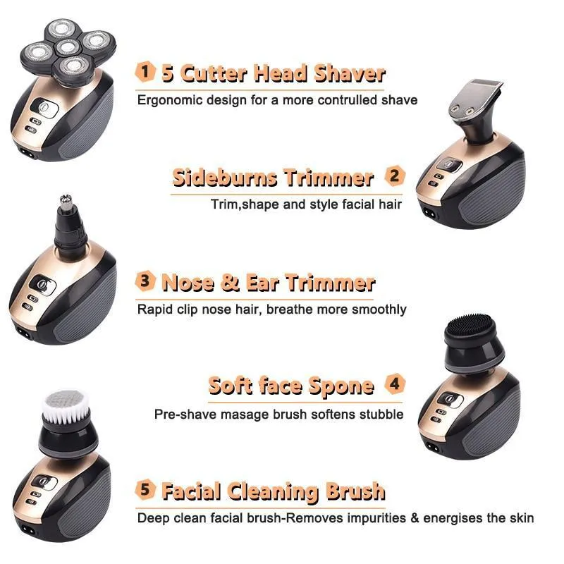 SuperShaver Men’s 5-in-1 Electric Shaver & Grooming Kit - Rechargeable 5 Razor Bald Head Shaving Machine Beard Trimmer