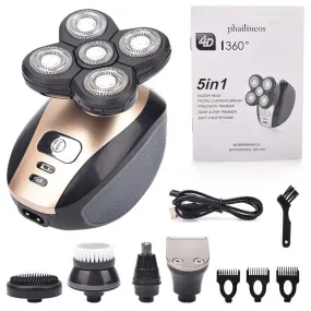 SuperShaver Men’s 5-in-1 Electric Shaver & Grooming Kit - Rechargeable 5 Razor Bald Head Shaving Machine Beard Trimmer