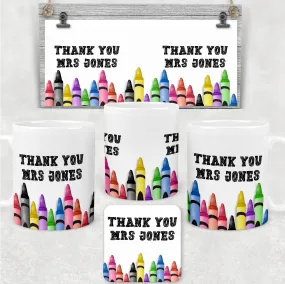 Teacher Crayon Thank You Personalised Mug & Coaster