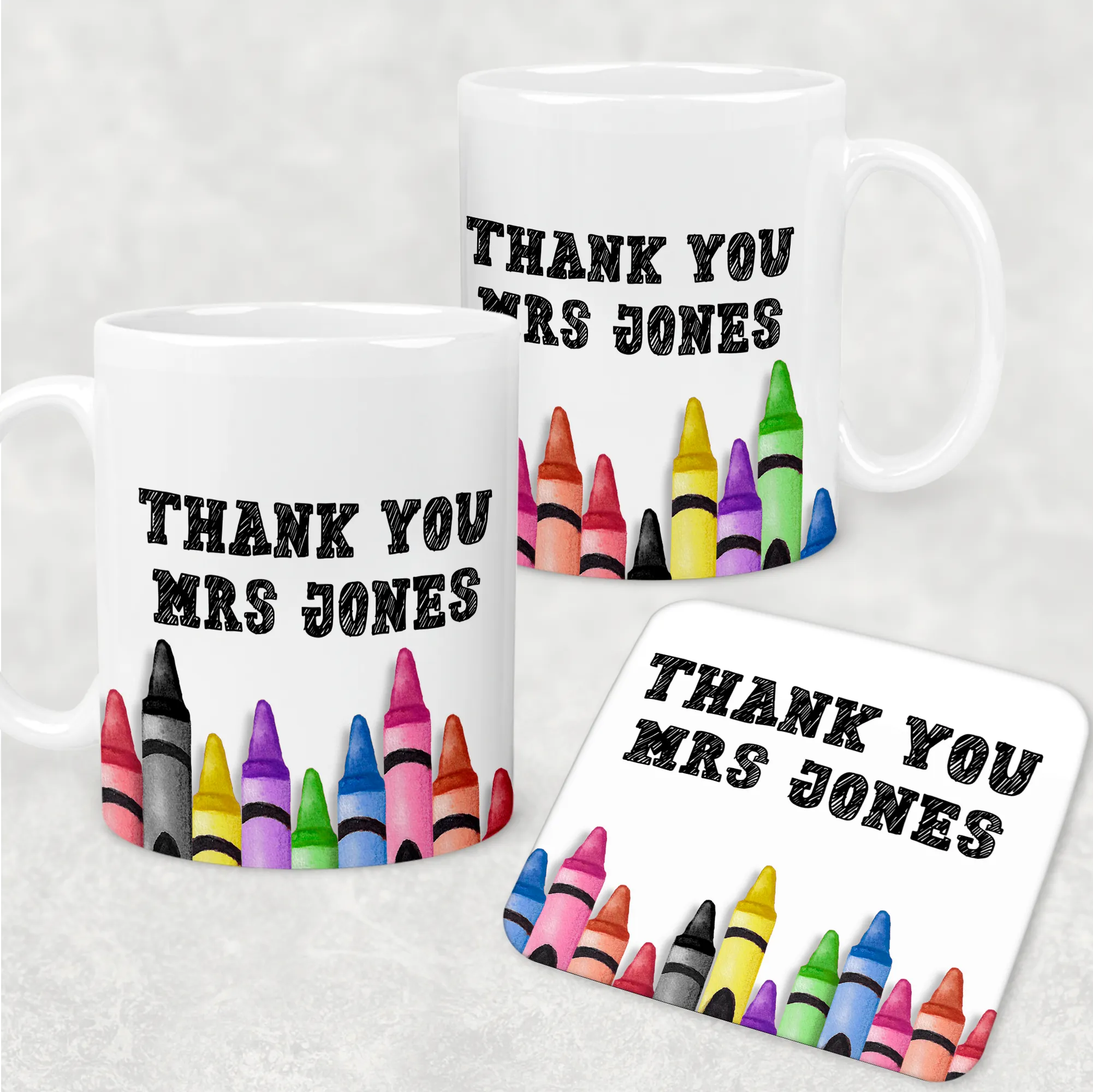 Teacher Crayon Thank You Personalised Mug & Coaster