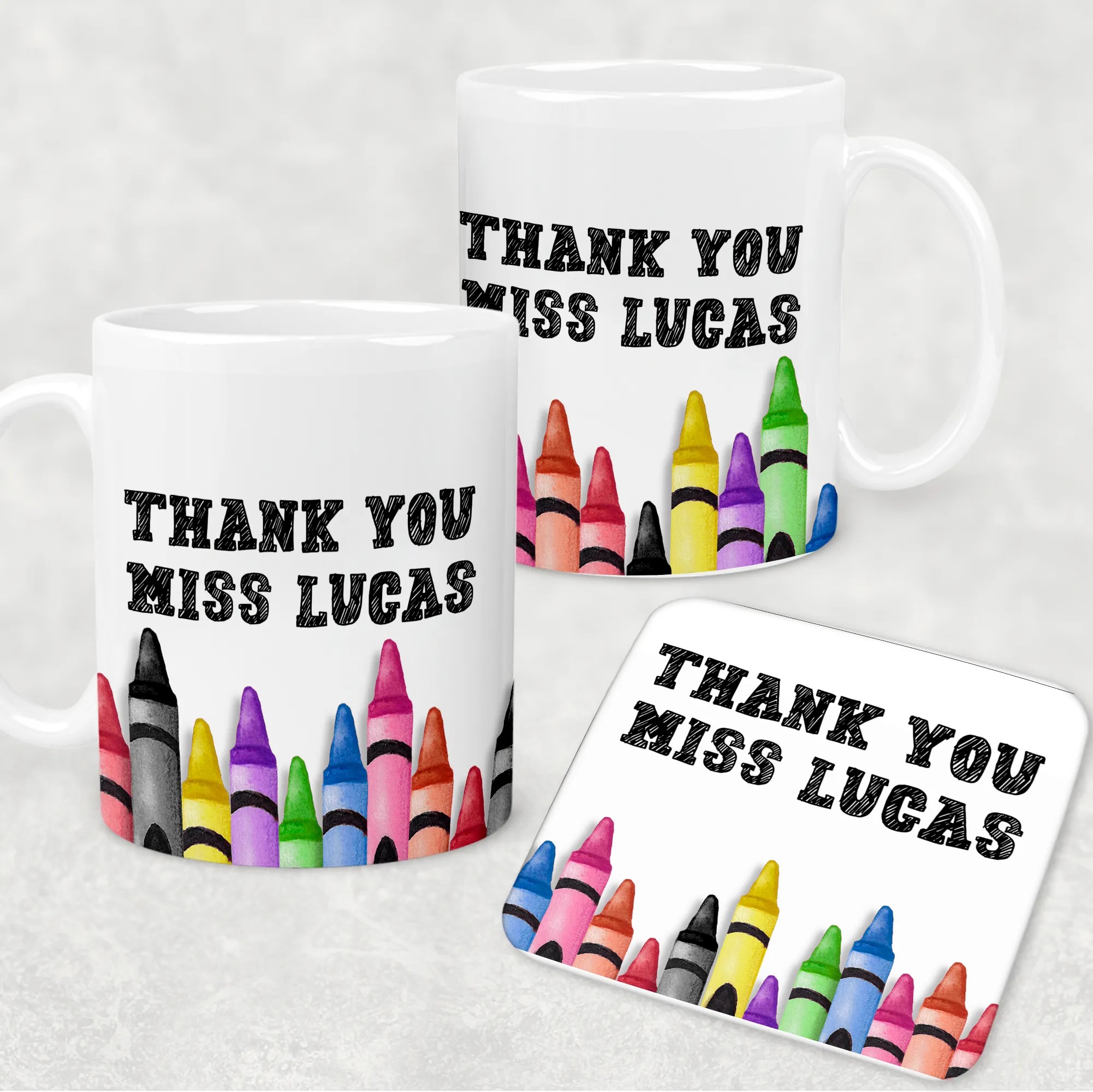 Teacher Crayon Thank You Personalised Mug & Coaster