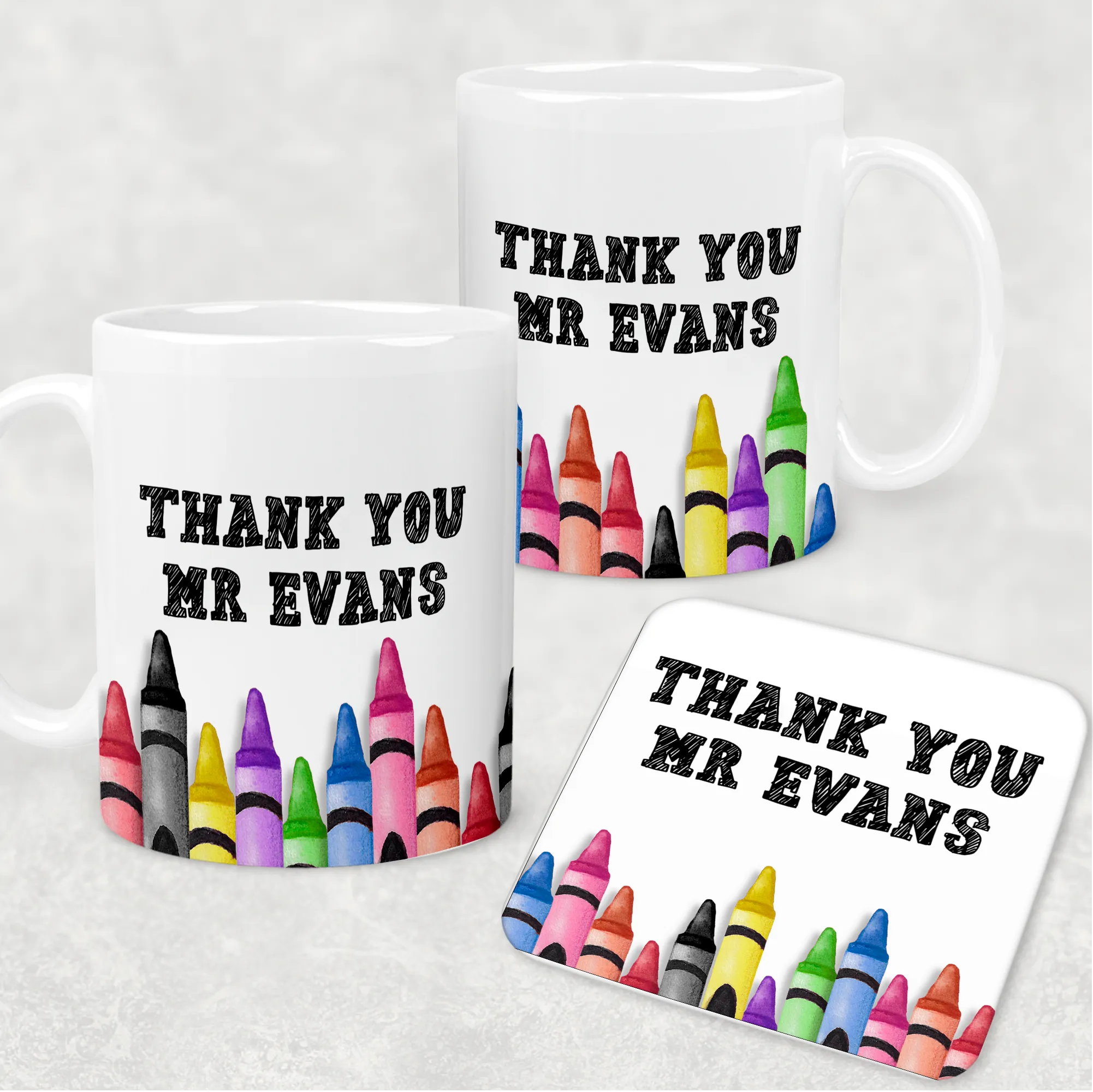 Teacher Crayon Thank You Personalised Mug & Coaster