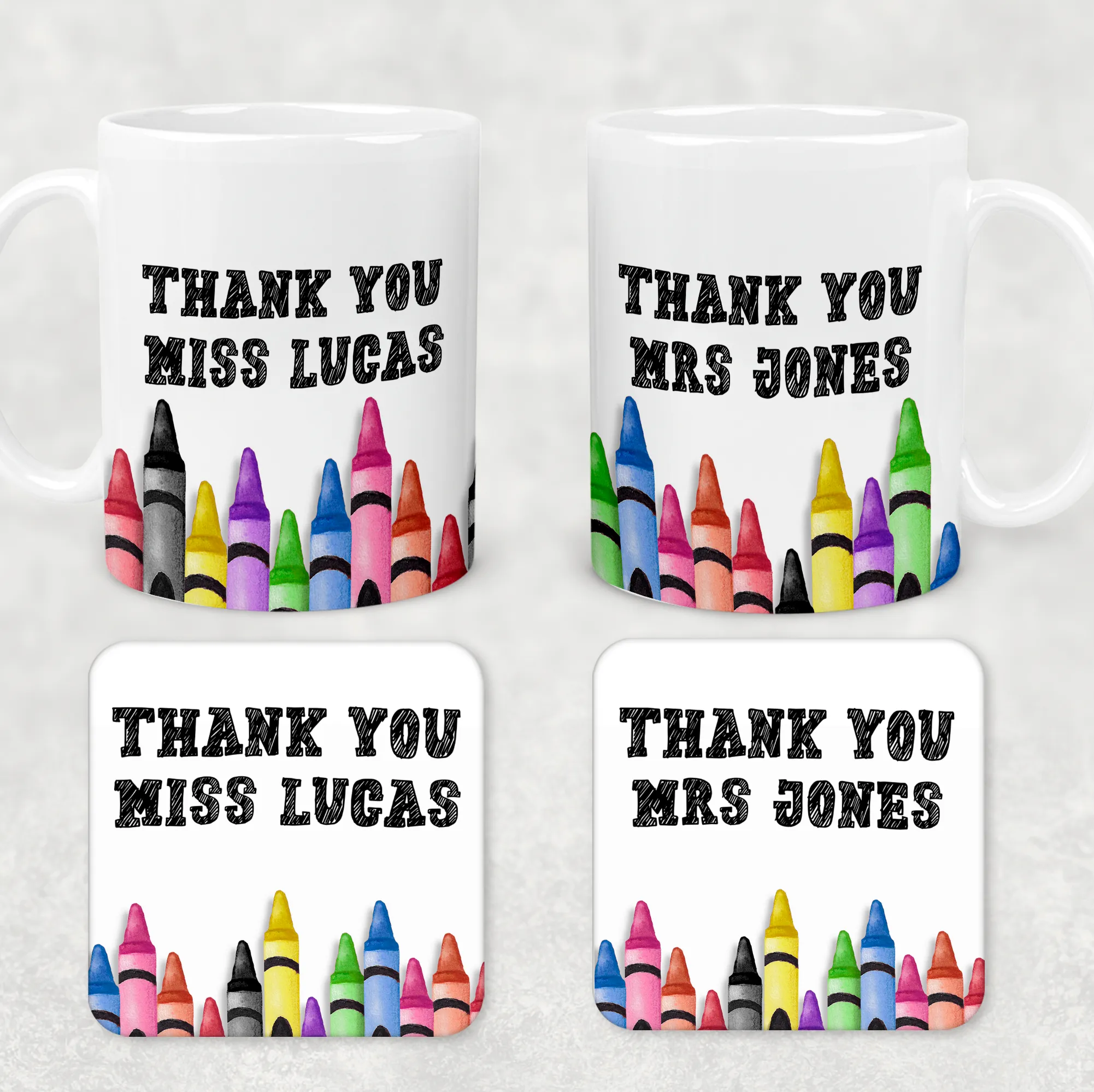 Teacher Crayon Thank You Personalised Mug & Coaster