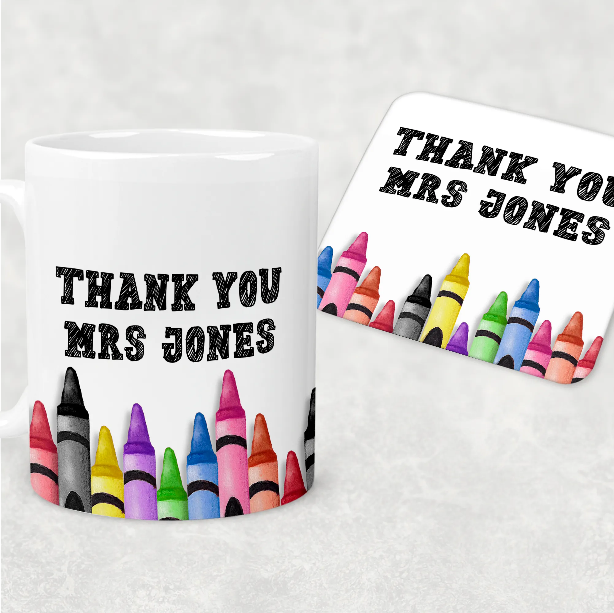 Teacher Crayon Thank You Personalised Mug & Coaster