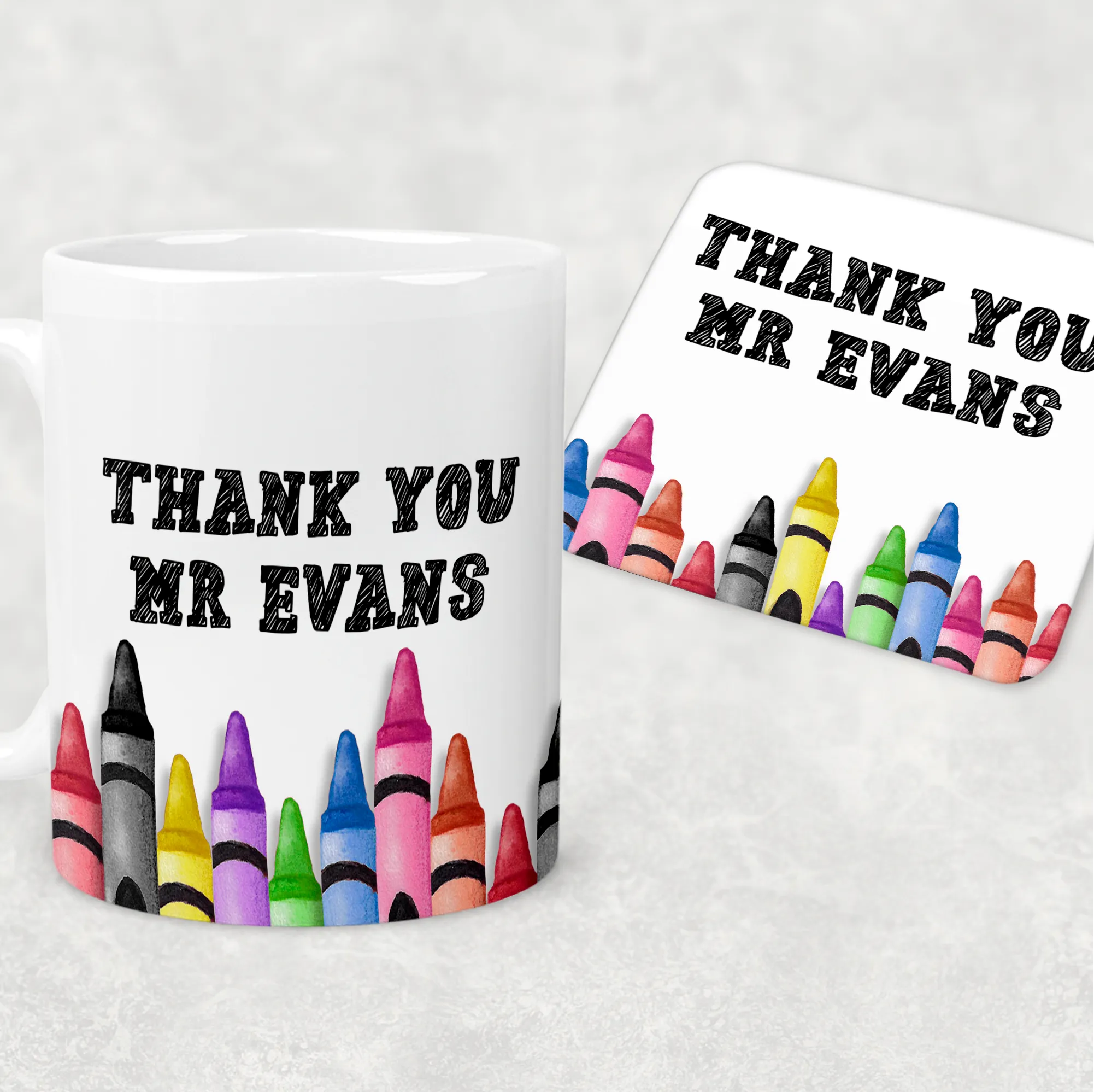 Teacher Crayon Thank You Personalised Mug & Coaster