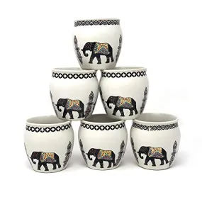 The Earth Store Re-useable Beautiful Elephant Ceramic Handmade Kullad/Cup Without Handle (White, 150 ml) Set of 6