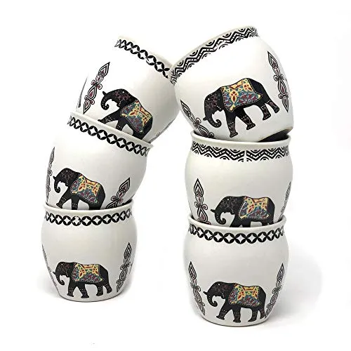 The Earth Store Re-useable Beautiful Elephant Ceramic Handmade Kullad/Cup Without Handle (White, 150 ml) Set of 6