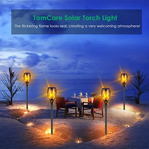 TomCare Solar Outdoor Lights 99 LED Higher & Larger Flickering Flame Solar Torch Lights 43" Waterproof Outdoor Lighting Solar Powered Pathway Lights Christmas Decorations for Garden Patio Yard, 4Pack