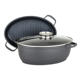 VIKING 8.6 QT DIE CAST OVAL ROASTER w/ GLASS BASTING LID