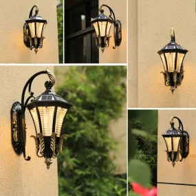 Vintage Glass Solar Wall Light - Flared Square Design with LED - Black