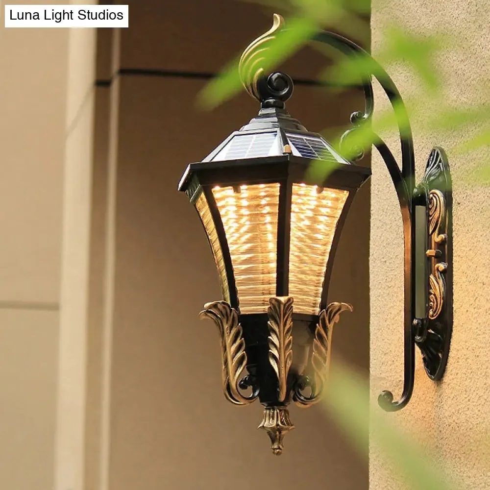 Vintage Glass Solar Wall Light - Flared Square Design with LED - Black