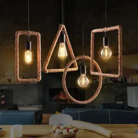 Vintage Iorn Painted Creative Geometric Rope Pendant Lights LED Pendant Lamp For Living Room Bedroom Hallway Kitchen Cafe