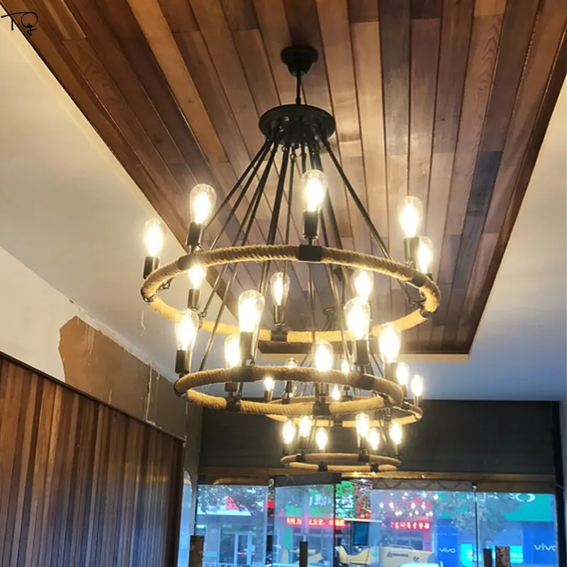 Vintage Retro Hemp Rope Industrial Pendant Light for Living Room Home Design Kitchen Light Fixtures Restaurant Bar Loft