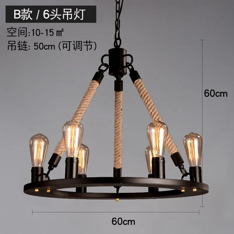 Vintage Retro Hemp Rope Industrial Pendant Light for Living Room Home Design Kitchen Light Fixtures Restaurant Bar Loft